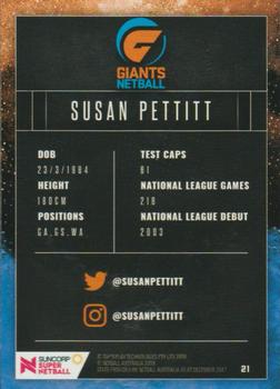 2018 Tap 'N' Play Suncorp Super Netball #21 Susan Pettitt Back